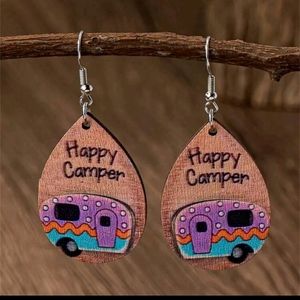 Camping Dangle Wood Earrings